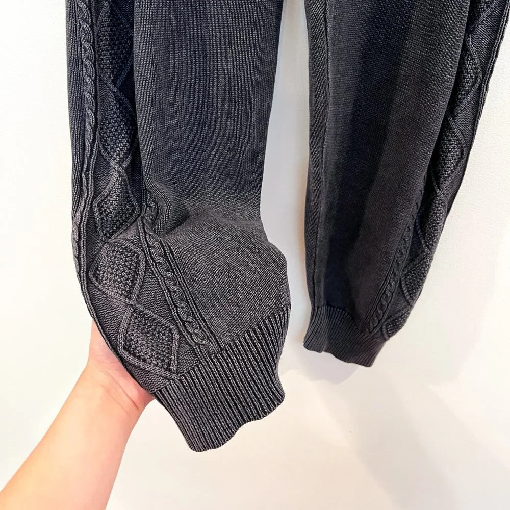 BACIO Gray Drawstring Side Cable Knit Baggy Leg Designer Sweatpants Joggers L - Picture 3 of 7